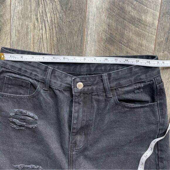 Shein Faded Black High Waist Distressed Wide Straight Leg Jeans Size Large - Picture 7 of 13